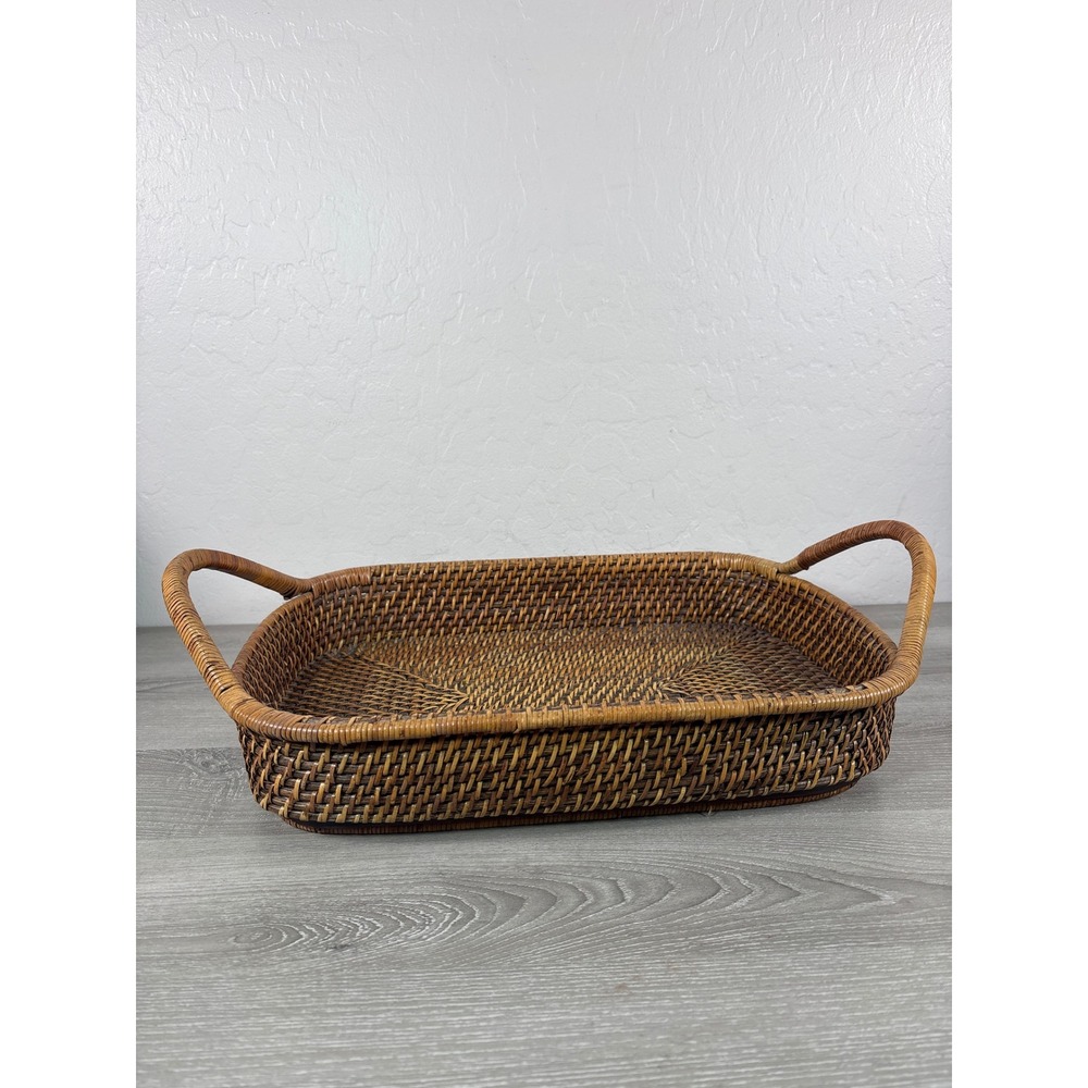 Pampered Chef Woven Selections Rectangular Heavy Duty Rattan Tray w/Handles